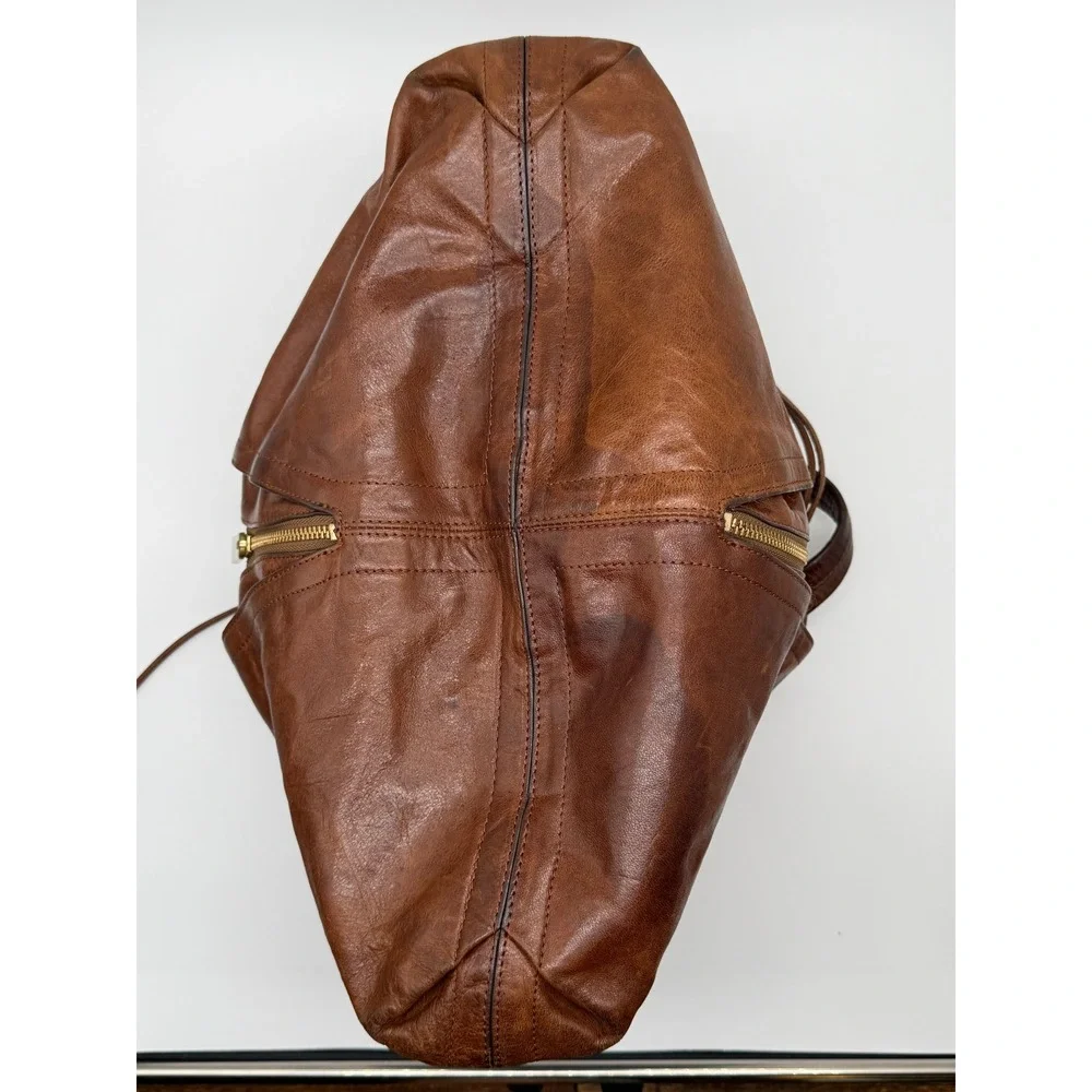 Kooba Hobo Bag Womens Large Brown Leather Multi Zip Slouchy Shoulder Bag